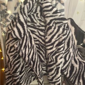 SHEIN Zebra Striped Faux Fur Jacket